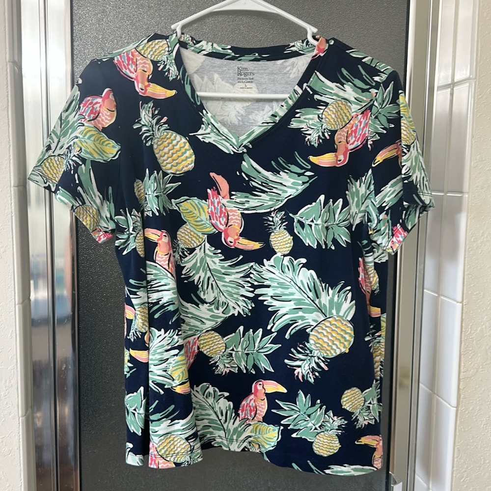 Kim Rogers Navy Blue Floridian Print Short Sleeve